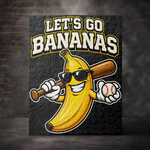 Lets Go Bananas Retro Baseball Banana Funny Jigsaw Puzzle