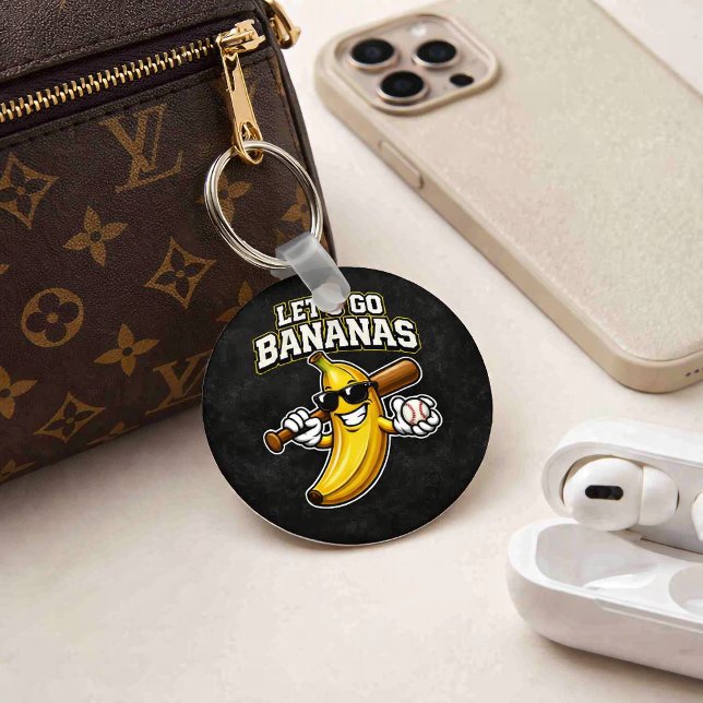 Lets Go Bananas Retro Baseball Banana Funny Keychain (Creator Uploaded)