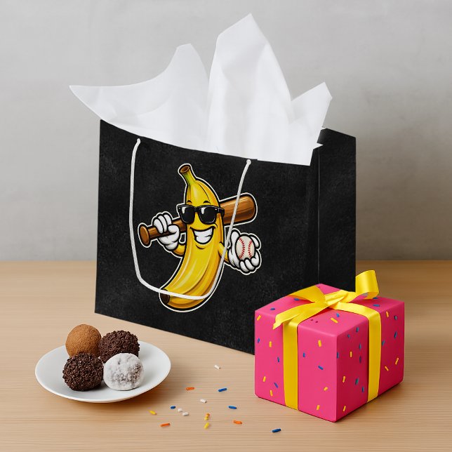 Lets Go Bananas Retro Baseball Banana Funny Large Gift Bag (Creator Uploaded)