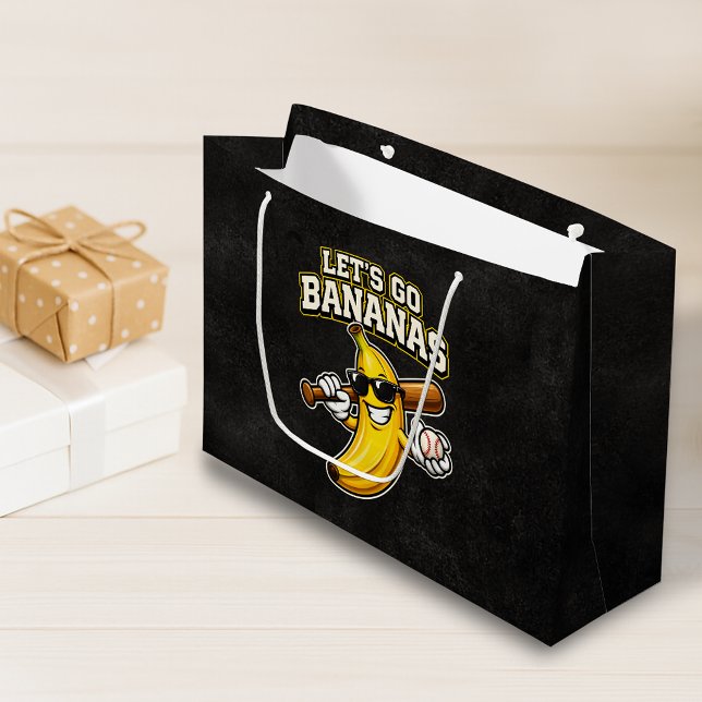 Lets Go Bananas Retro Baseball Banana Funny Large Gift Bag (Creator Uploaded)