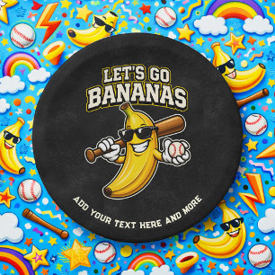 Lets Go Bananas Retro Baseball Banana Funny Paper Plates