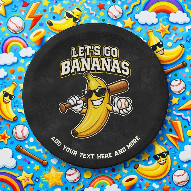 Lets Go Bananas Retro Baseball Banana Funny Paper Plates (Creator Uploaded)