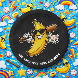 Lets Go Bananas Retro Baseball Banana Funny Paper Plates