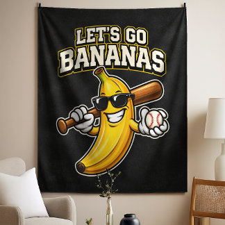 Lets Go Bananas Retro Baseball Banana Funny Tapestry
