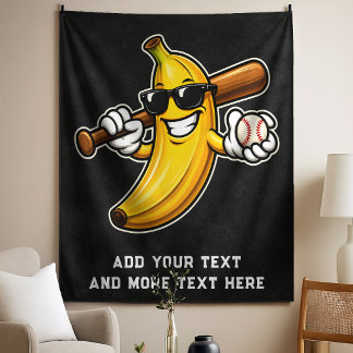 Lets Go Bananas Retro Baseball Banana Funny Tapestry