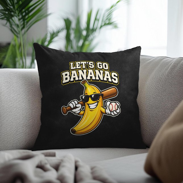 Lets Go Bananas Retro Baseball Banana Funny Throw Pillow (Creator Uploaded)