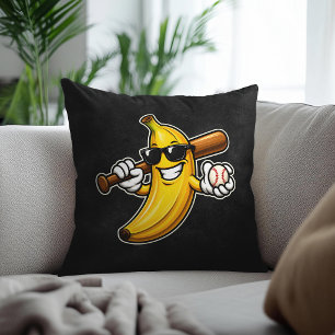 Lets Go Bananas Retro Baseball Banana Funny Throw Pillow