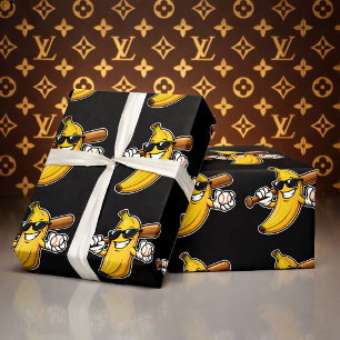 Lets Go Bananas Retro Baseball Banana Funny Wrapping Paper