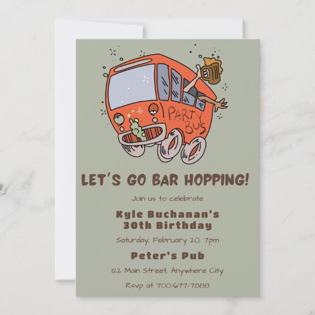 Let's Go Bar Hopping Birthday Party Invitation (Front)