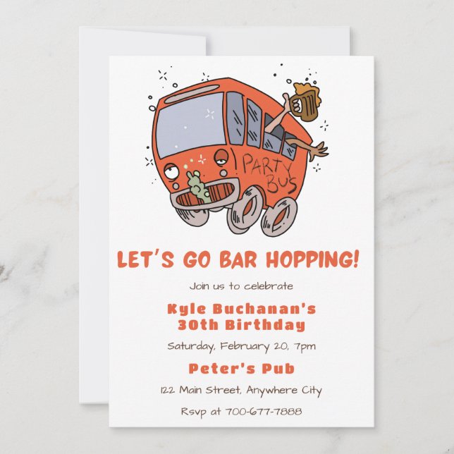 Let's Go Bar Hopping Birthday Party Invitation (Front)