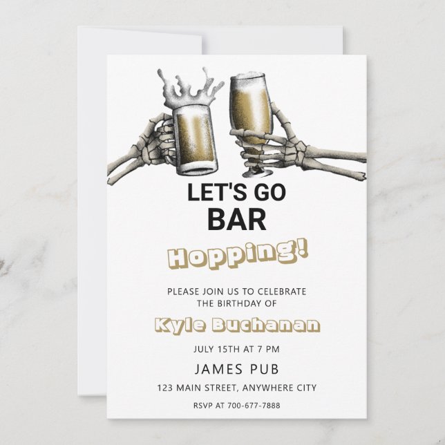 Let's Go Bar Hopping Birthday Party Invitation (Front)