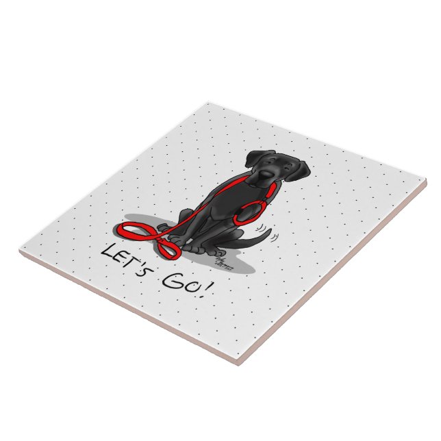 Let's Go! Black Lab Labrador Retriever Cute Ceramic Tile (Side)