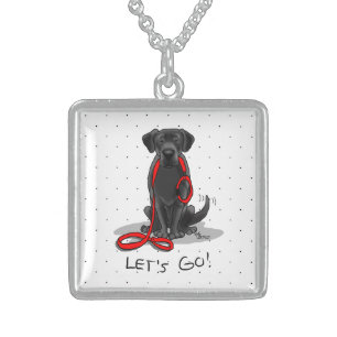 Let's Go! Black Lab Labrador Retriever Cute Sterling Silver Necklace