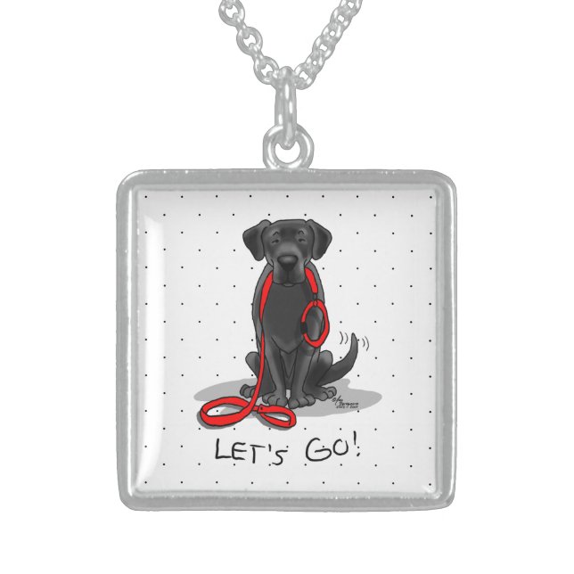 Let's Go! Black Lab Labrador Retriever Cute Sterling Silver Necklace (Front)
