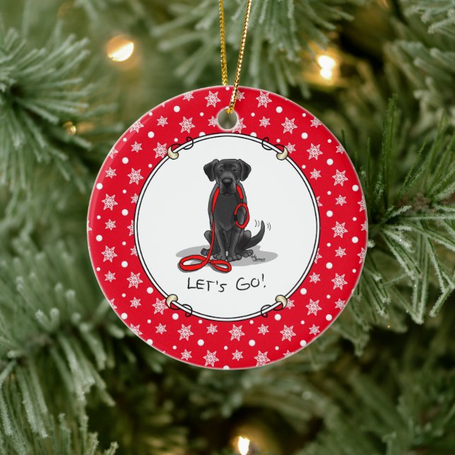 Let's Go! Black Labrador Retriever - Cute Dog Ceramic Ornament (Tree)