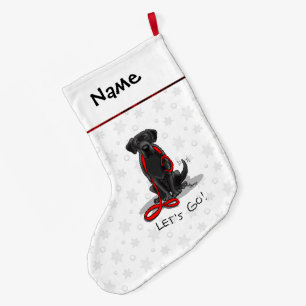 Let's Go! Black Labrador Retriever - Cute Dog Large Christmas Stocking