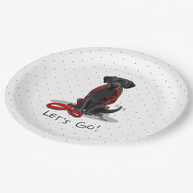 Let's Go! Black Labrador Retriever - Cute Dog Paper Plates (Angled)