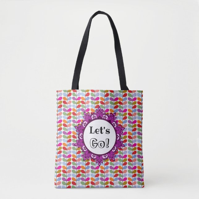 Let's Go Boho Colorful Leaf and Mandala Tote Bag (Front)