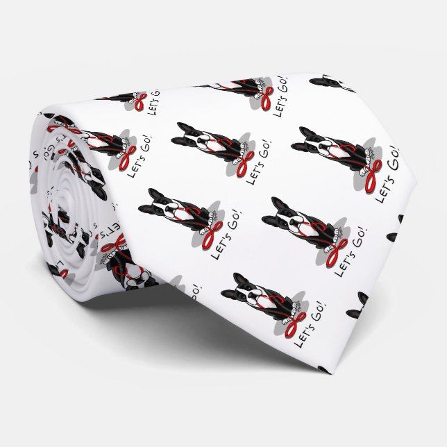 Let's Go! Boston Terrier (black) Funny dog Neck Tie (Rolled)