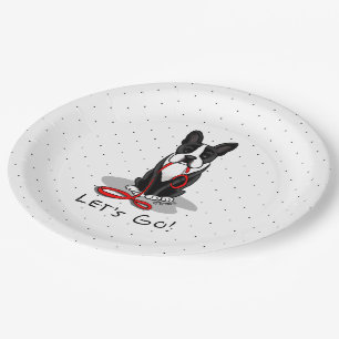Let's Go! Boston Terrier (black) Funny dog Paper Plates