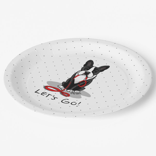 Let's Go! Boston Terrier (black) Funny dog Paper Plates (Angled)
