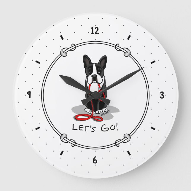 Let's Go! Boston Terrier Dog (black) Funny Large Clock (Front)