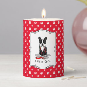 Let's Go! Boston Terrier Dog (black) Funny Pillar Candle