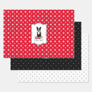 Let's Go! Boston Terrier Dog (black) Funny Wrapping Paper Sheets