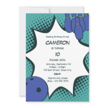 Let's Go Bowling 10th Birthday Party Invitation