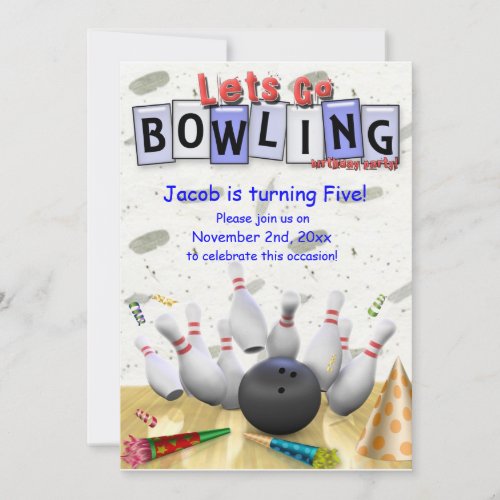 Lets Go  Bowling  Birthday Party Invitation