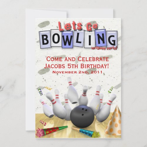 Let's Go Bowling Birthday Party Announcements