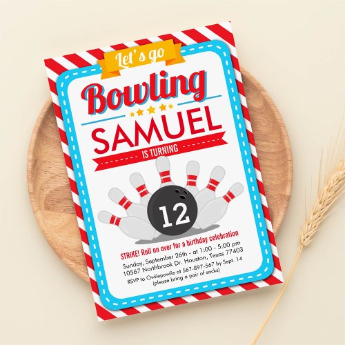 Lets go Bowling Birthday Party Invitation