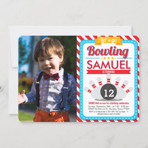 Lets go Bowling Birthday Party Photo Invitation