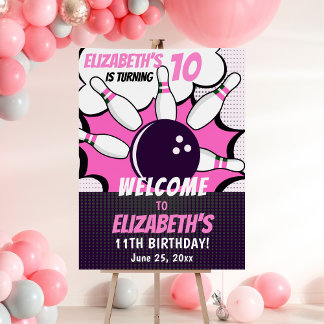 Let's Go Bowling Birthday Welcome Sign for Girls