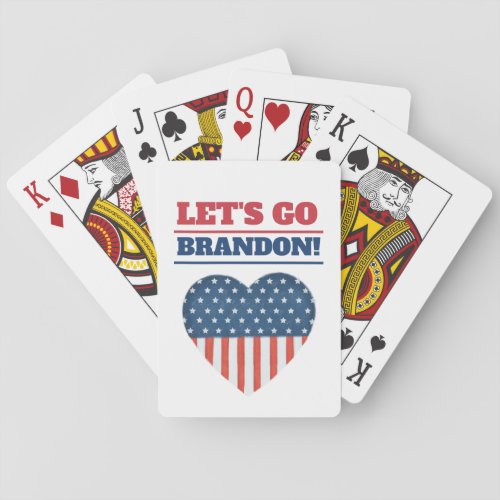 Lets Go Brandon American Flag Heart Patriot Playing Cards