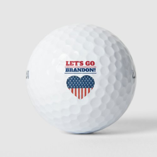 Lets Go Brandon American Flag Heart Wilson Golf Balls