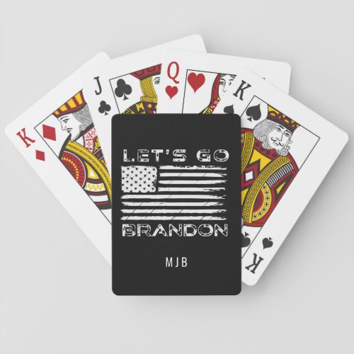 Lets Go Brandon Biden Flag Initial Name Black Poker Cards