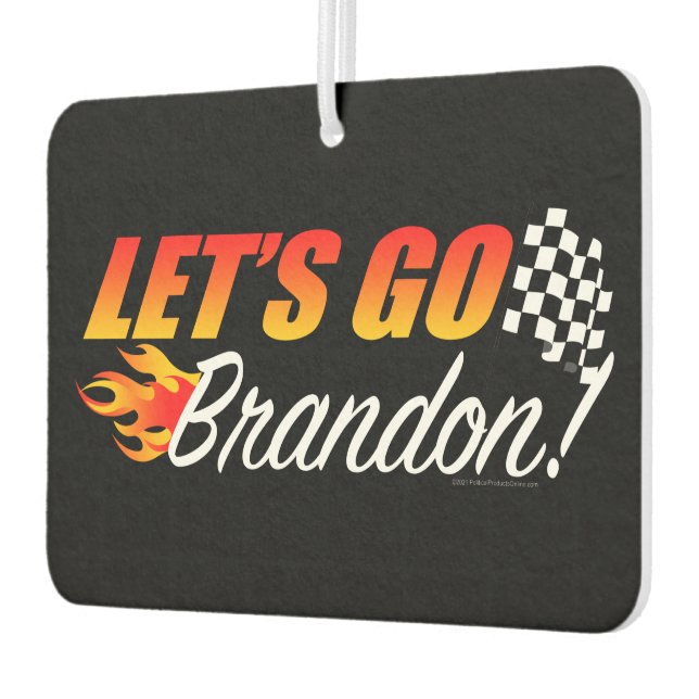 Lets Go Brandon Checkered Flag Flames Air Freshener (Left)