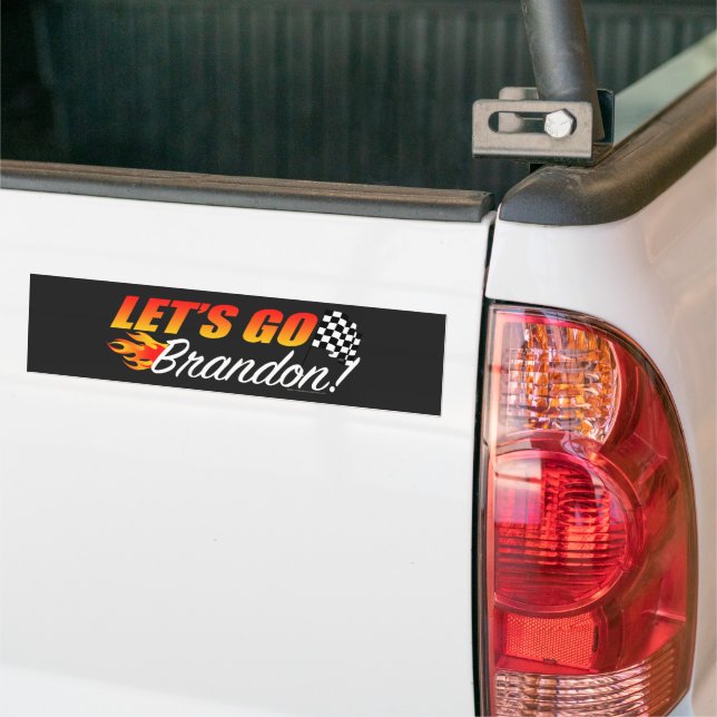 Lets Go Brandon Checkered Flag Flames Bumper Sticker (On Truck)