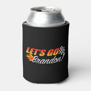 Lets Go Brandon Checkered Flag Flames Can Cooler