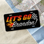 Lets Go Brandon Checkered Flag Flames License Plate