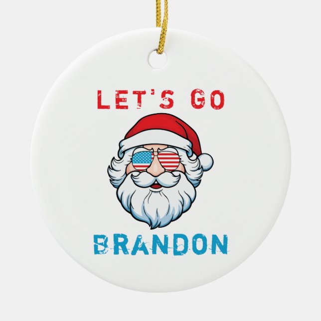 Let's Go Brandon Conservative US Flag Santa Ceramic Ornament (Front)