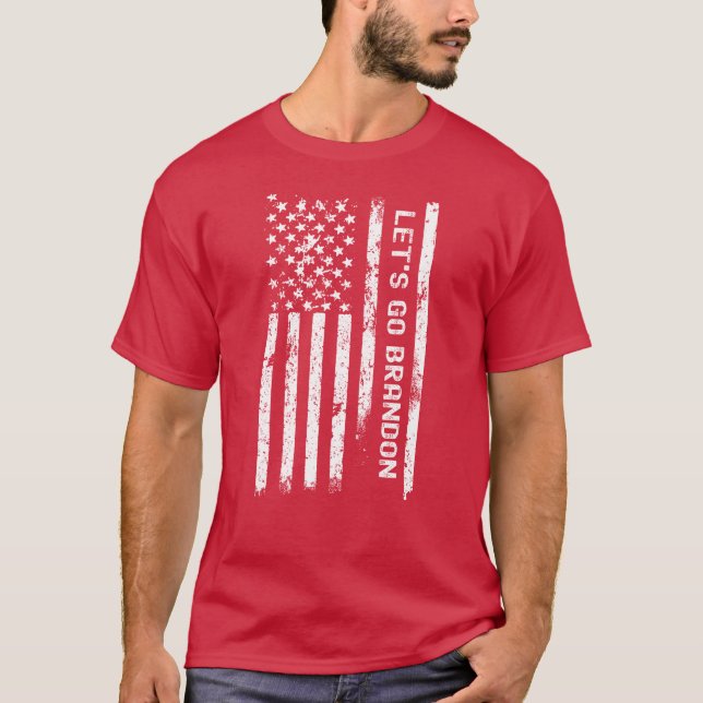 Lets Go Brandon - Distressed US Flag T-Shirt (Front)