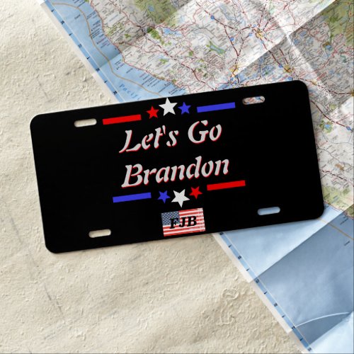Lets Go Brandon FJB Red White Blue Stars US Flag License Plate