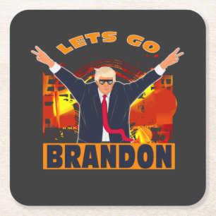 Let's Go Brandon Funny Anti Biden Trump Political Square Paper Coaster