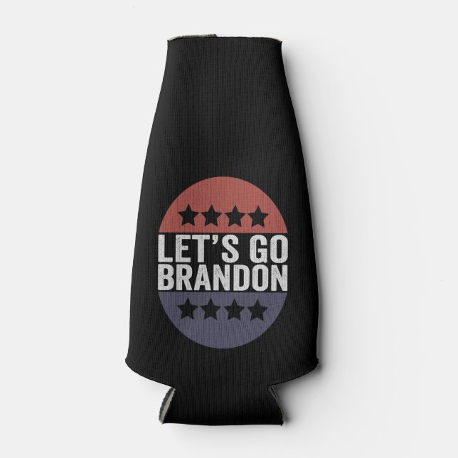 Let's go Brandon Funny Patriotic American Flag Bottle Cooler (Front)