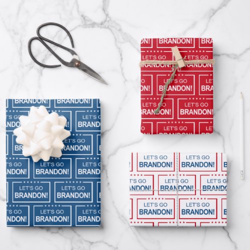 Lets Go Brandon Funny Patriotic Christmas Wrapping Paper Sheets