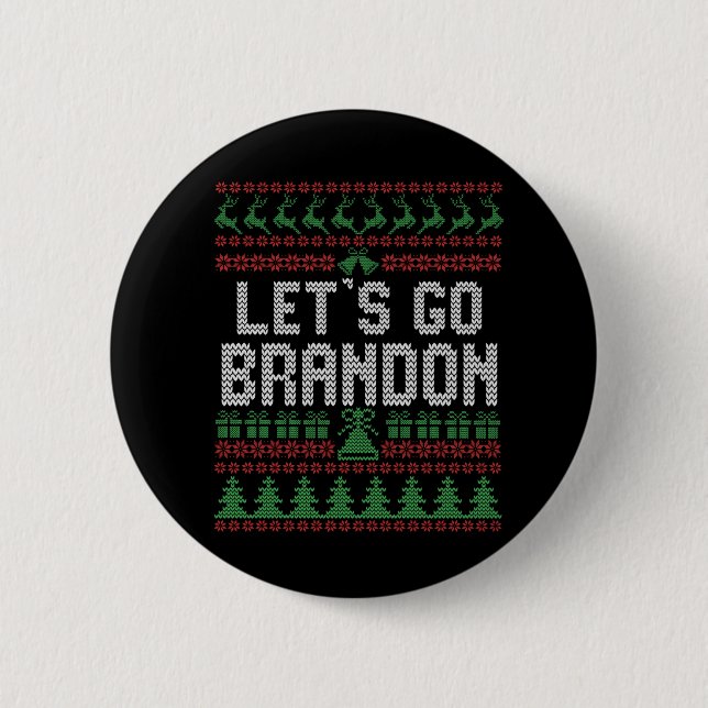 Let's Go Brandon Funny Ugly Christmas Sweater Button (Front)