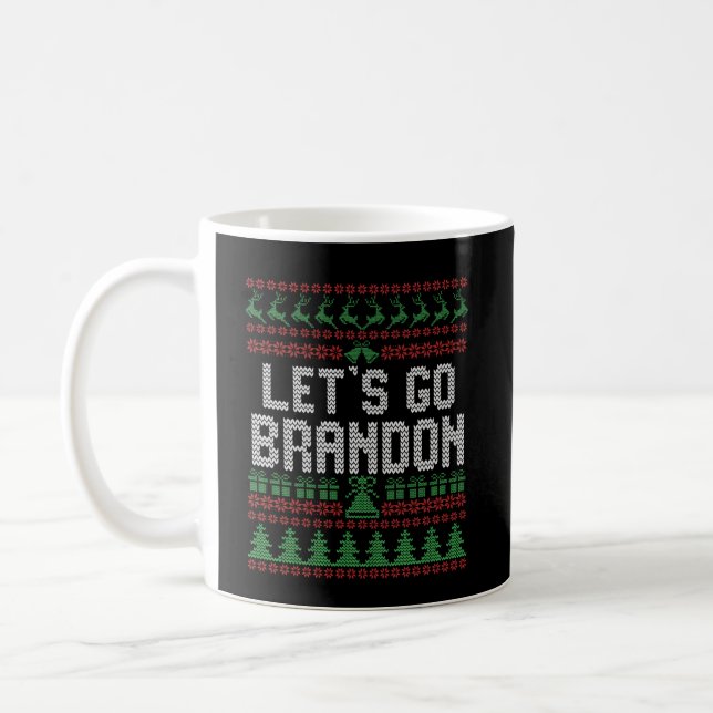 Let's Go Brandon Funny Ugly Christmas Sweater Coffee Mug (Left)