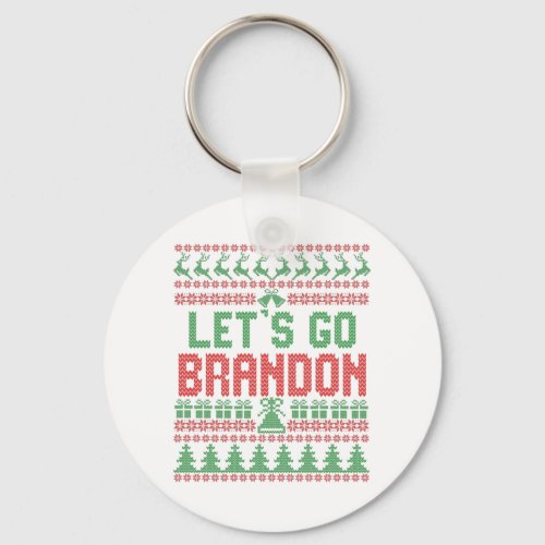 Lets Go Brandon Funny Ugly Christmas Sweater Keychain